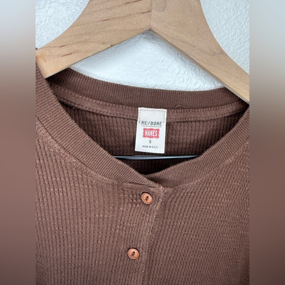 RE/DONE x Hanes Henley Thermal Long Sleeve Tee Natural Tan Brown Small - Picture 6 of 11